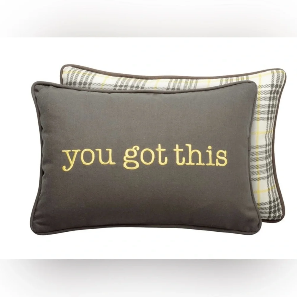 Primitives by Kathy Embroidered “You Got This” Plaid Pillow